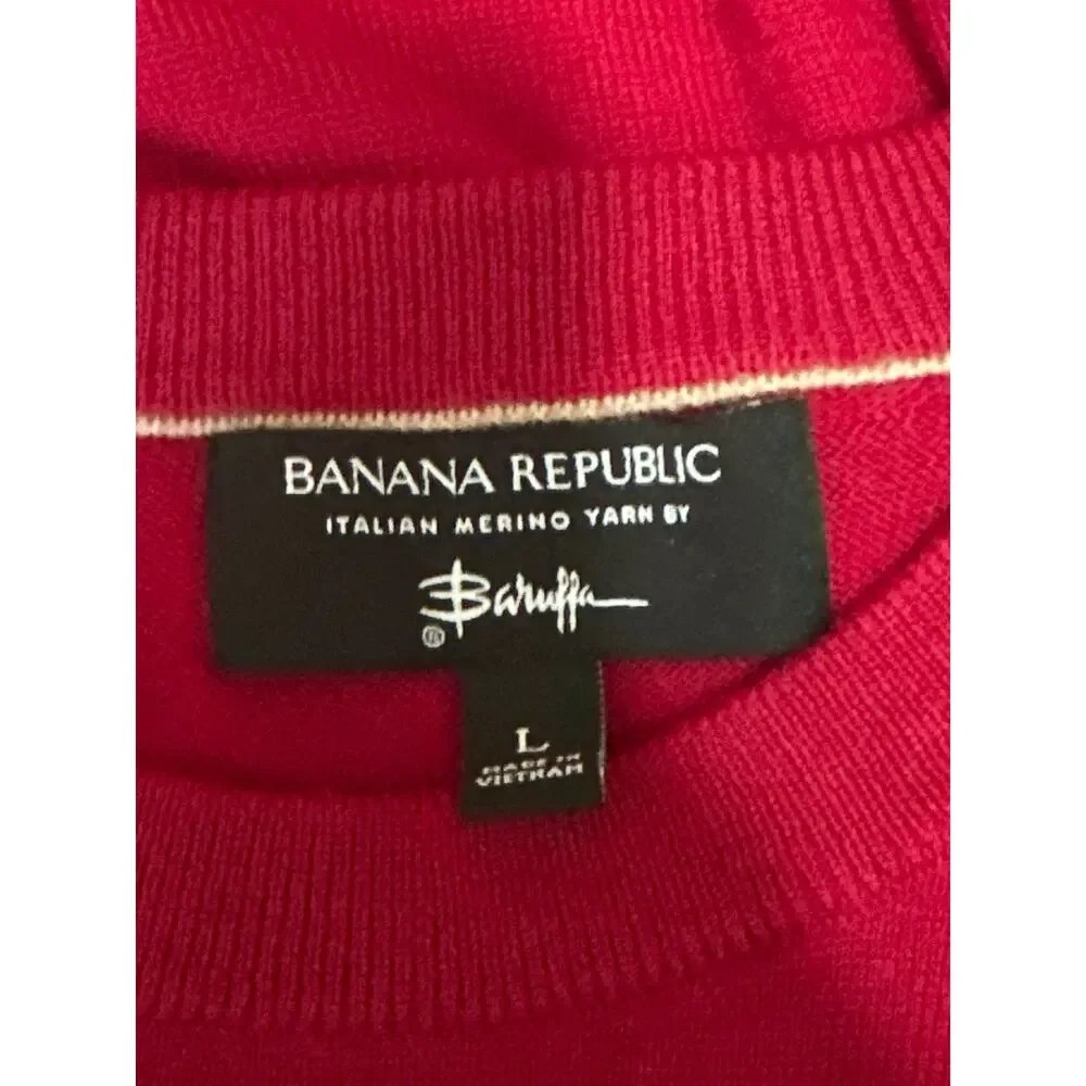 Banana Republic 100% Merino Wool Men's Red Crewneck Long Sleeve Sweater Top Sz L